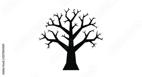 Bare tree silhouette on white background, nature and minimalist design element