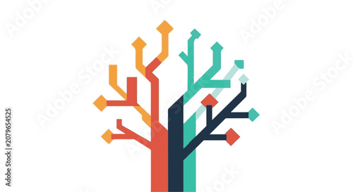Multicolor tree branches with diamond shapes, abstract geometric design