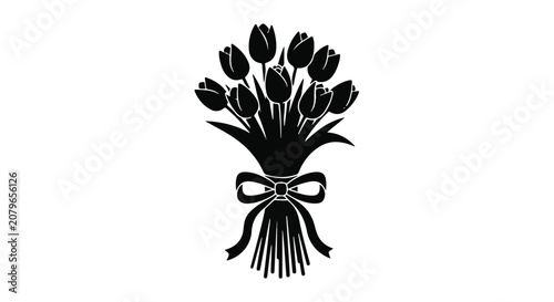 Bouquet of tulips with ribbon, floral arrangement for spring and summer decoration
