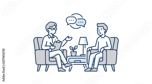 Therapy Session Line Art Vector Illustration