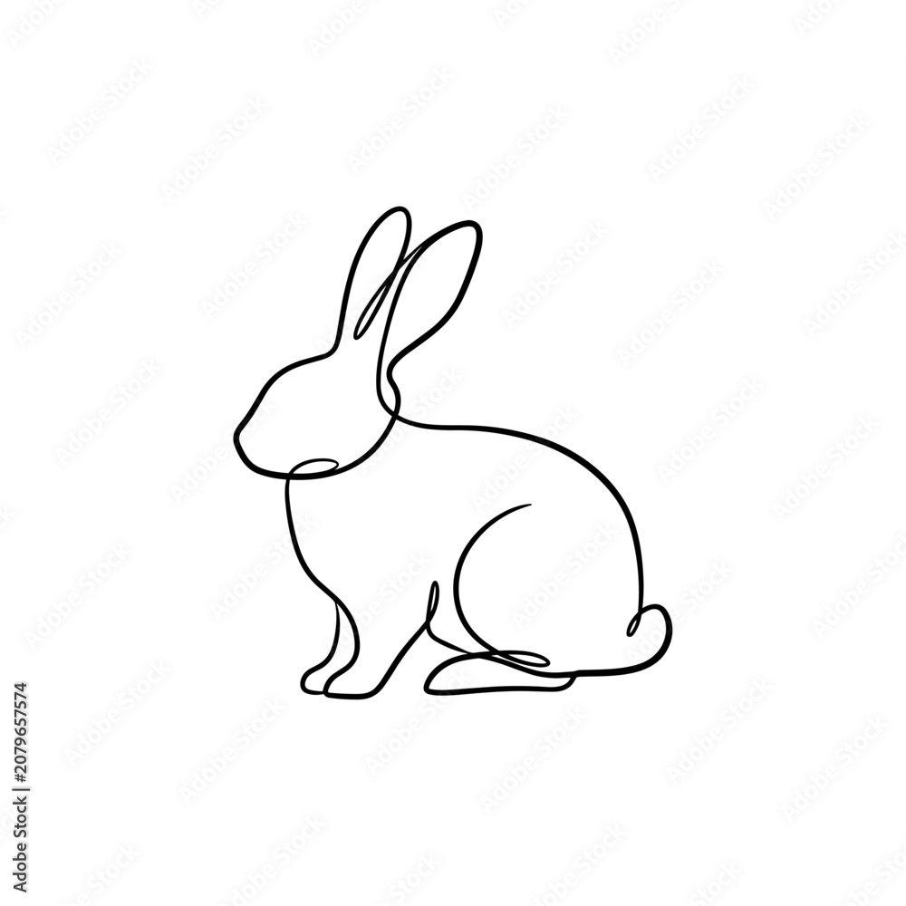 Fototapeta premium Minimalist single line drawing of a sitting rabbit.