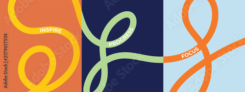 Inspire progress focus concept with flowing lines on colored blocks vector illustration