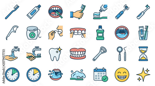 Dental Hygiene and Oral Care Icon Set