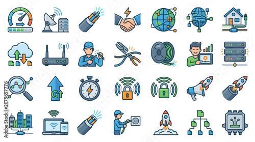 Telecommunications and Internet Infrastructure Icon Set