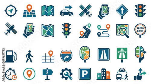 Navigation and Transportation Icon Set