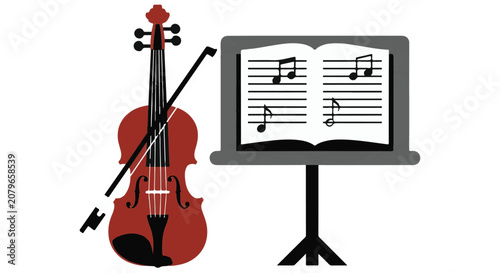 Music education concept with violin and sheet music on stand