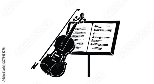 Music education concept with violin and sheet music on stand