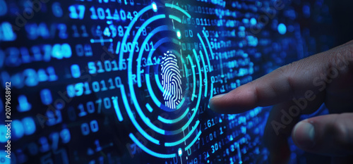 Businessman using biometric fingerprint.