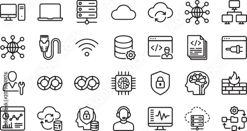 Information Technology icon set. Thin line editable stroke icons for IT, technology, systems, software, networks, etc for free