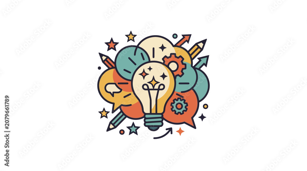 Fototapeta premium Creative Brainstorming and Marketing Campaign Ideas Vector Illustration with Icons