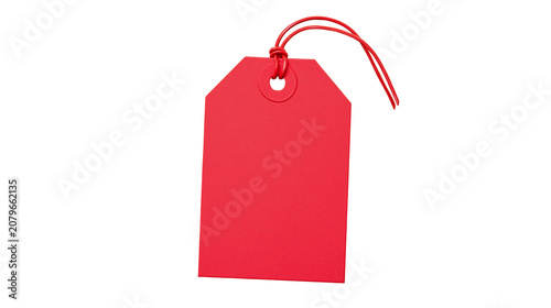 Konstfotografi Blank red paper tag with string, isolated on transparent background