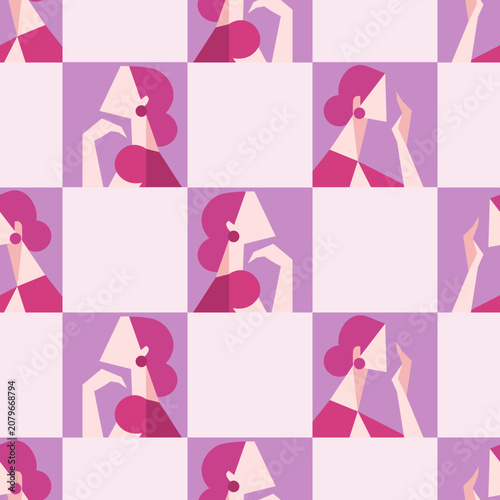 Seamless pattern with abstract woman portrait. Textile, fabric print