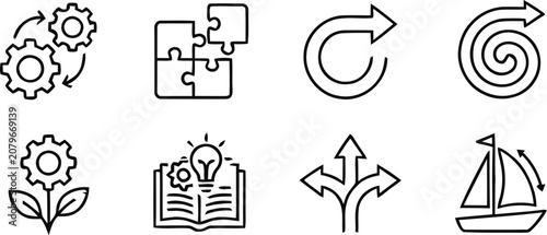 Obraz na plátně Business process icons set with gears, puzzle, arrows