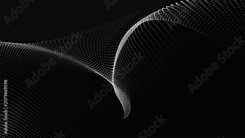 Fotografía An abstract digital wave composed of numerous glowing dots on a black background