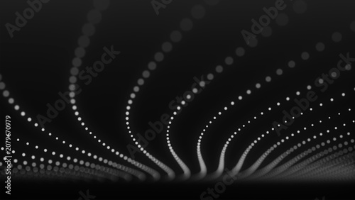 Фотография An abstract digital wave composed of numerous glowing dots on a black background