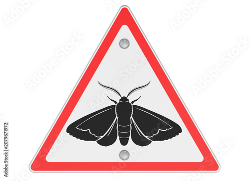 Moth warning sign for pest control and clothing protection. 3D rendering