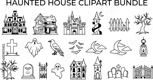 Halloween haunted house clipart bundle with spooky illustrations