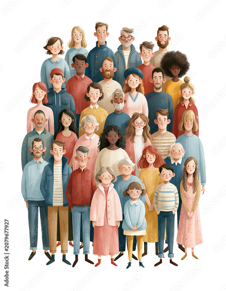 Obraz premium Diverse group of people illustration on transparent background