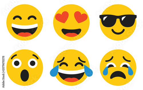 Bild auf Leinwand Smiley Face Reaction Icon Set Illustration with Happy, Love, Cool, Surprised, La