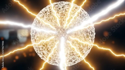 Abstract glowing sphere with electrical discharges and energy lightning bolts