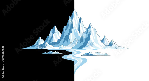 Iceberg illustration with black and white background.