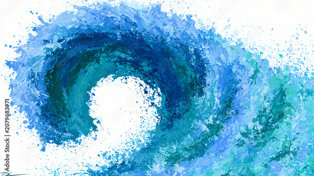Fototapeta premium Watercolor Abstract Swirling Blue Ocean Wave Artistic Digital Painting Background