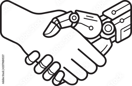 Human and robot hands together as one handshake