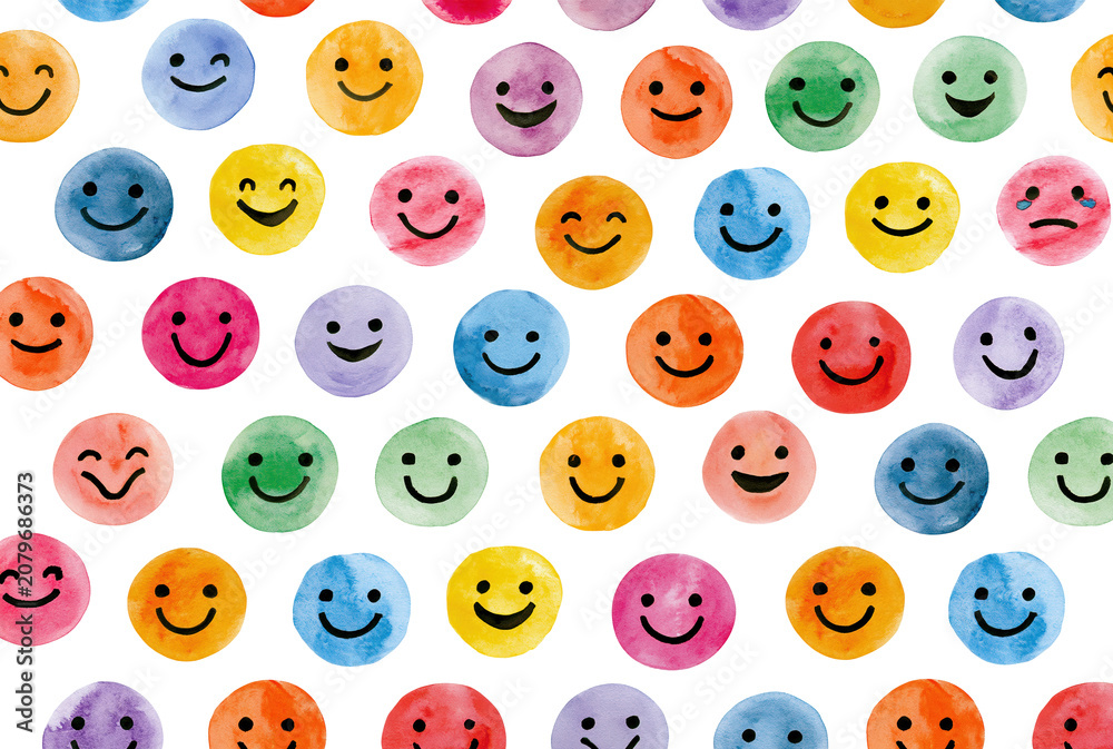 Fototapeta premium Smiling colorful emoji faces pattern on transparent background