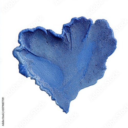Blue heart shape created with sponge-painted acrylic texture, featuring stippled paint effect and organic uneven edges, isolated on pure white background