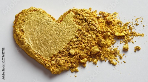 Gold heart shape created with textured acrylic paint, featuring a stippled effect and organic edges, isolated on a pure white background for a value appreciation concept
