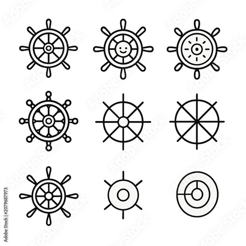 Nautical steering wheels with smiley and sun symbols on gradient background