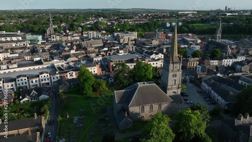 Aerial view of the historic city centre of historic downtown Drogheda, County Louth, Ireland.