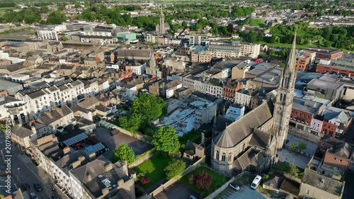 Aerial view of the historic city centre of historic downtown Drogheda, County Louth, Ireland.