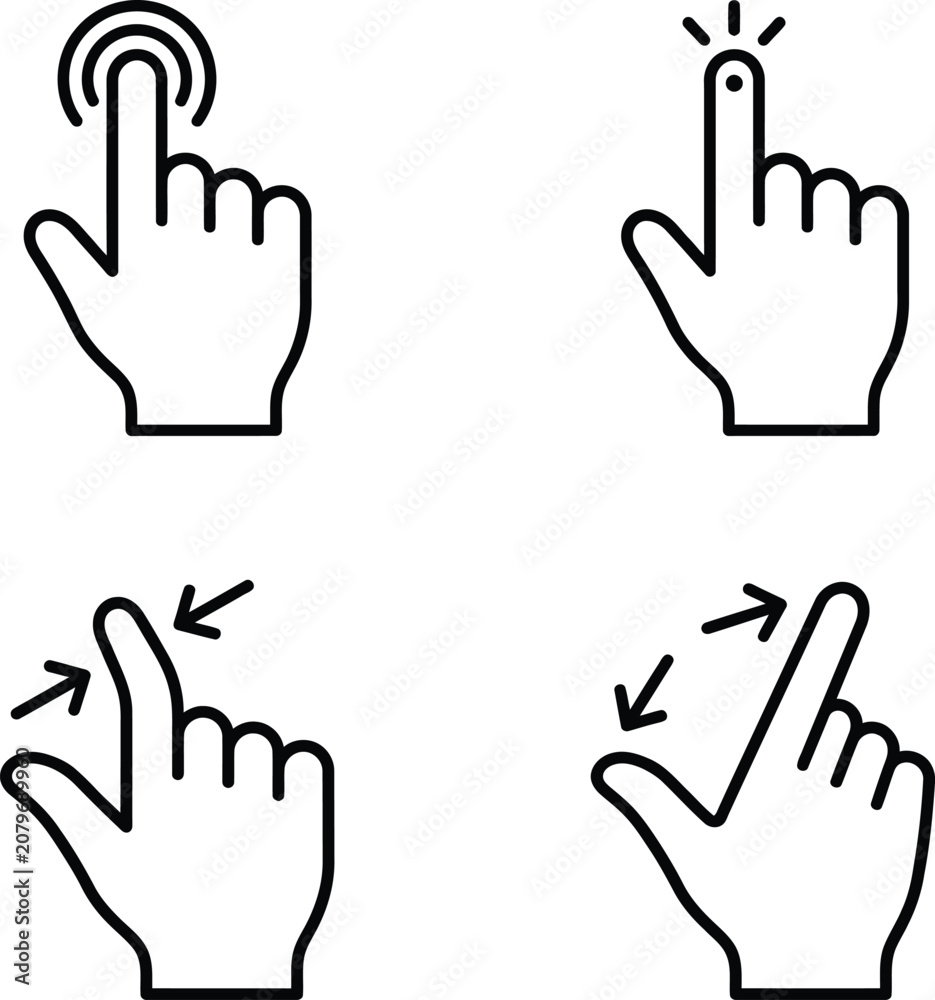 Fototapeta premium Set of hand gesture icons for touch screen interface navigation and mobile device interaction