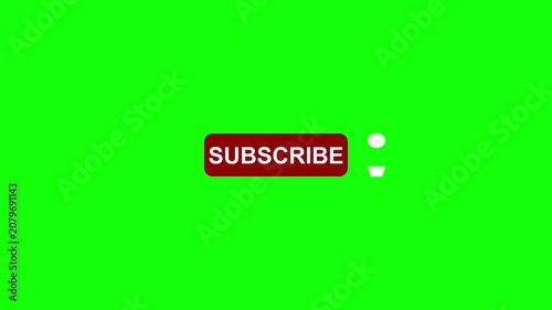 Red subscribe button animation with mouse cursor click on green screen 4k background, chroma key
