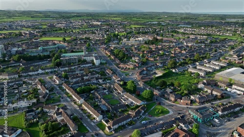 Aerial view of the historic city centre of historic downtown Drogheda, County Louth, Ireland.