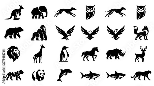 Variety of wild animal silhouettes for creative designs.
