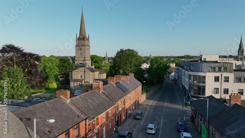 Aerial view of the historic city centre of historic downtown Drogheda, County Louth, Ireland.
