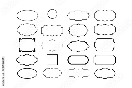 Set of various decorative vintage frames and labels