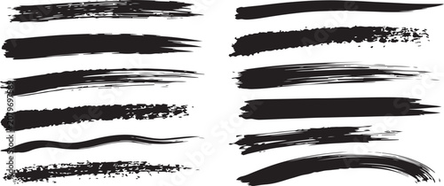 Bild auf Leinwand Black highlighter brush stroke lines set for underline banners, dry paint marker stripes, rough grunge ink smears and bold hand drawn highlight elements