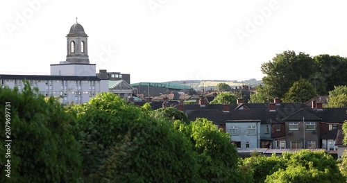 Aerial view of the historic city centre of historic downtown Drogheda, County Louth, Ireland.