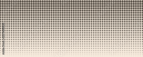 Beige halftone corner gradient background. Aged fading repeating polka dot texture. Repeated dotted gradation pattern. Vanishing comic pop art overlay backdrop. Vector cartoon raster effect wallpaper