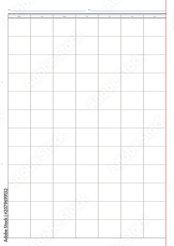 Blank weekly planner template with grid layout for organization  