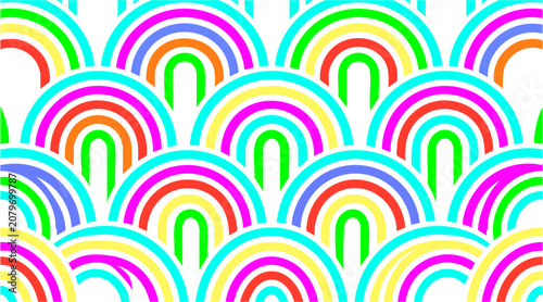 Fotografie Bright rainbow colored geometric arc pattern design featuring repetitive semicir