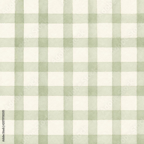 Watercolor Sage Green Gingham Plaid Seamless Pattern Background Christmas Collection