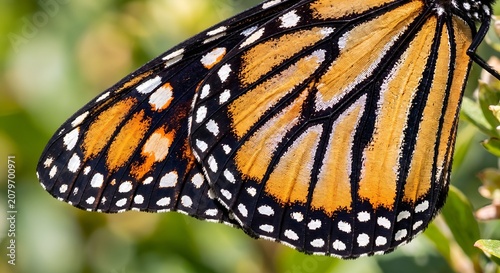 Monarch butterfly resting on flower with vibrant orange wings  