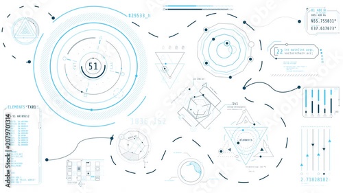 Animated high-tech dashboard with data processing operations