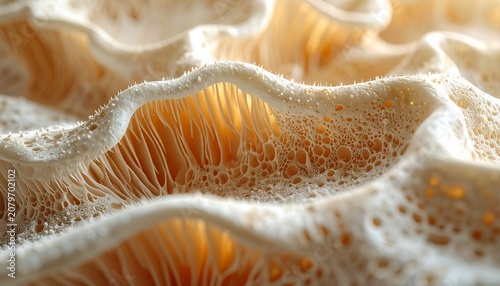 Macro Texture of Intricate Mushroom Gills and Fungal Lamellae Structure