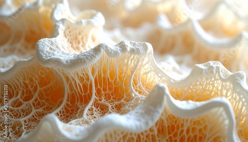 Macro Texture of Intricate Mushroom Gills and Fungal Lamellae Structure