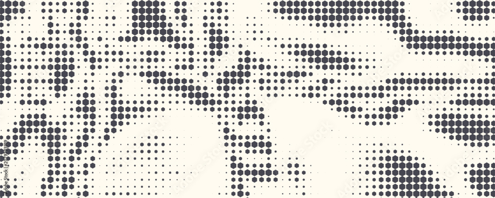 Fototapeta premium Hexagon Shapes Vector Abstract Geometric Technology Retrowave Sci-Fi Texture Isolated on Light Background. Halftone Hex Retro Simple Pattern. Eps10
